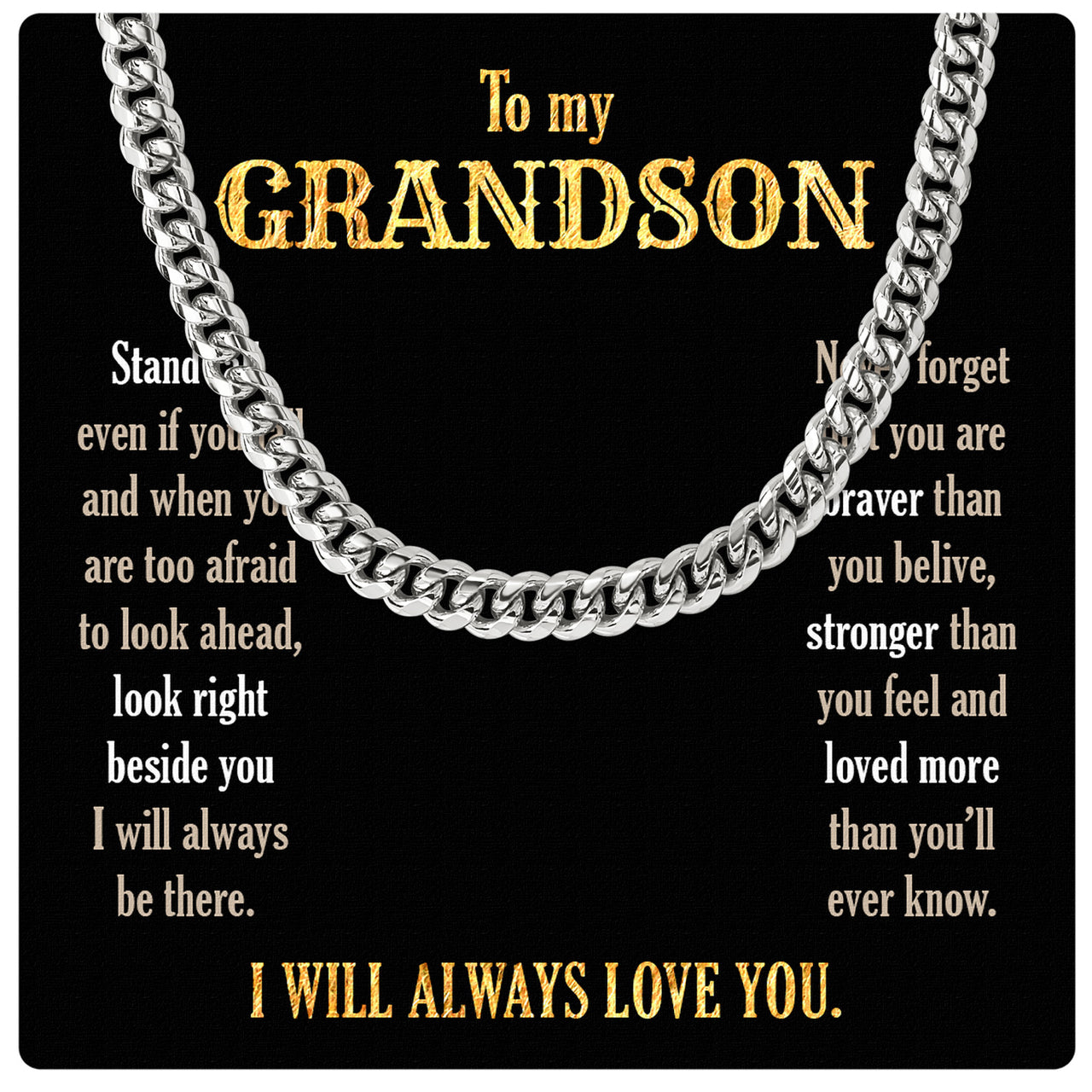 Cuban Necklace Gifts For Grandson With Personalized Message Card Necklace