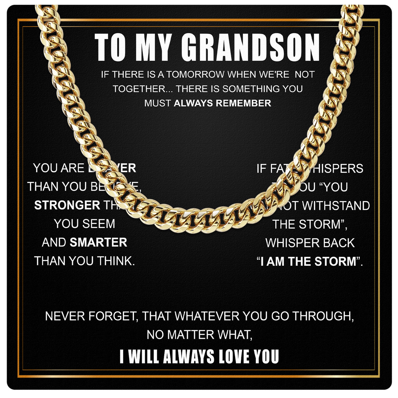 Cuban Necklace Gifts For Grandson With Personalized Message Card Necklace