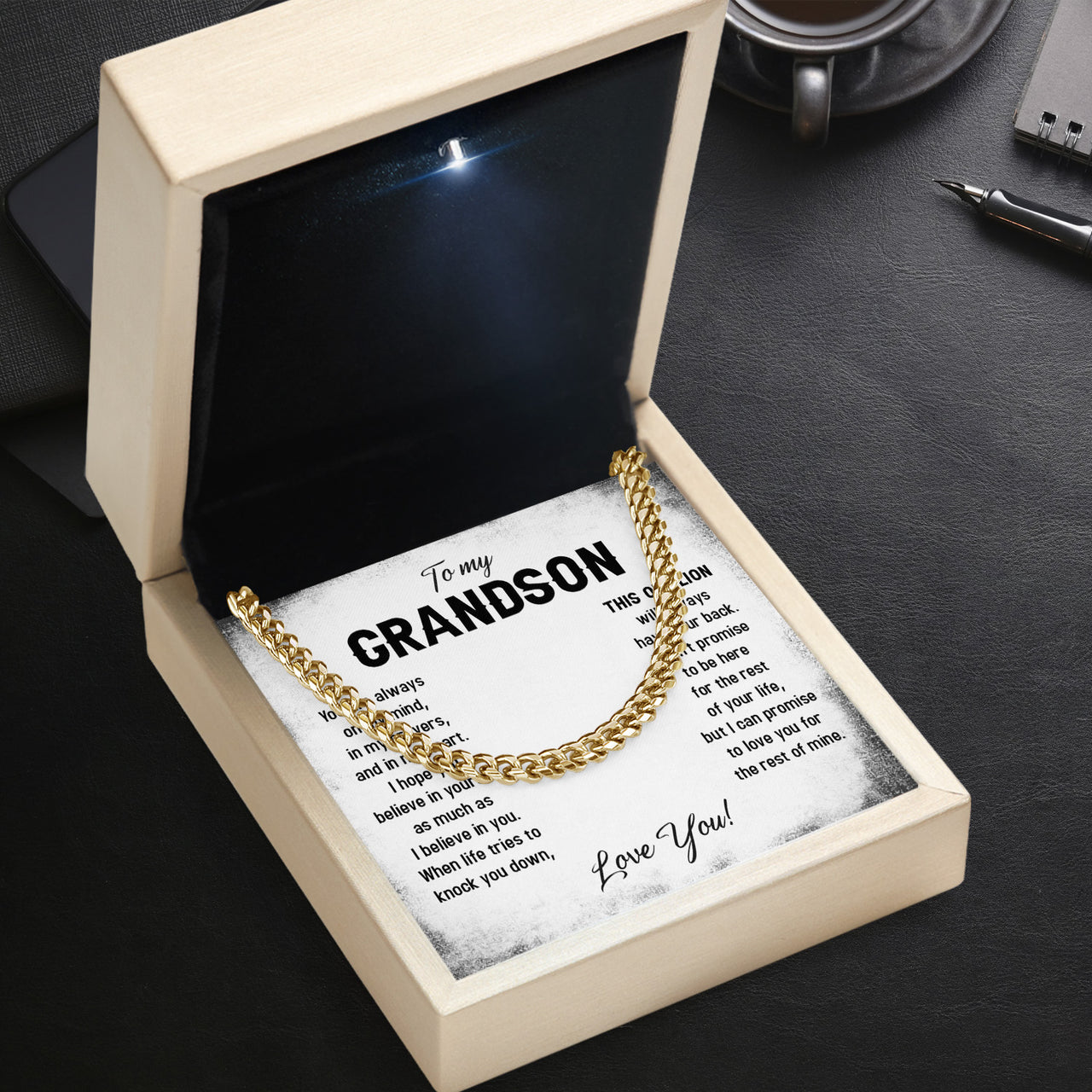 Cuban Necklace Gifts For Grandson With Personalized Message Card Necklace