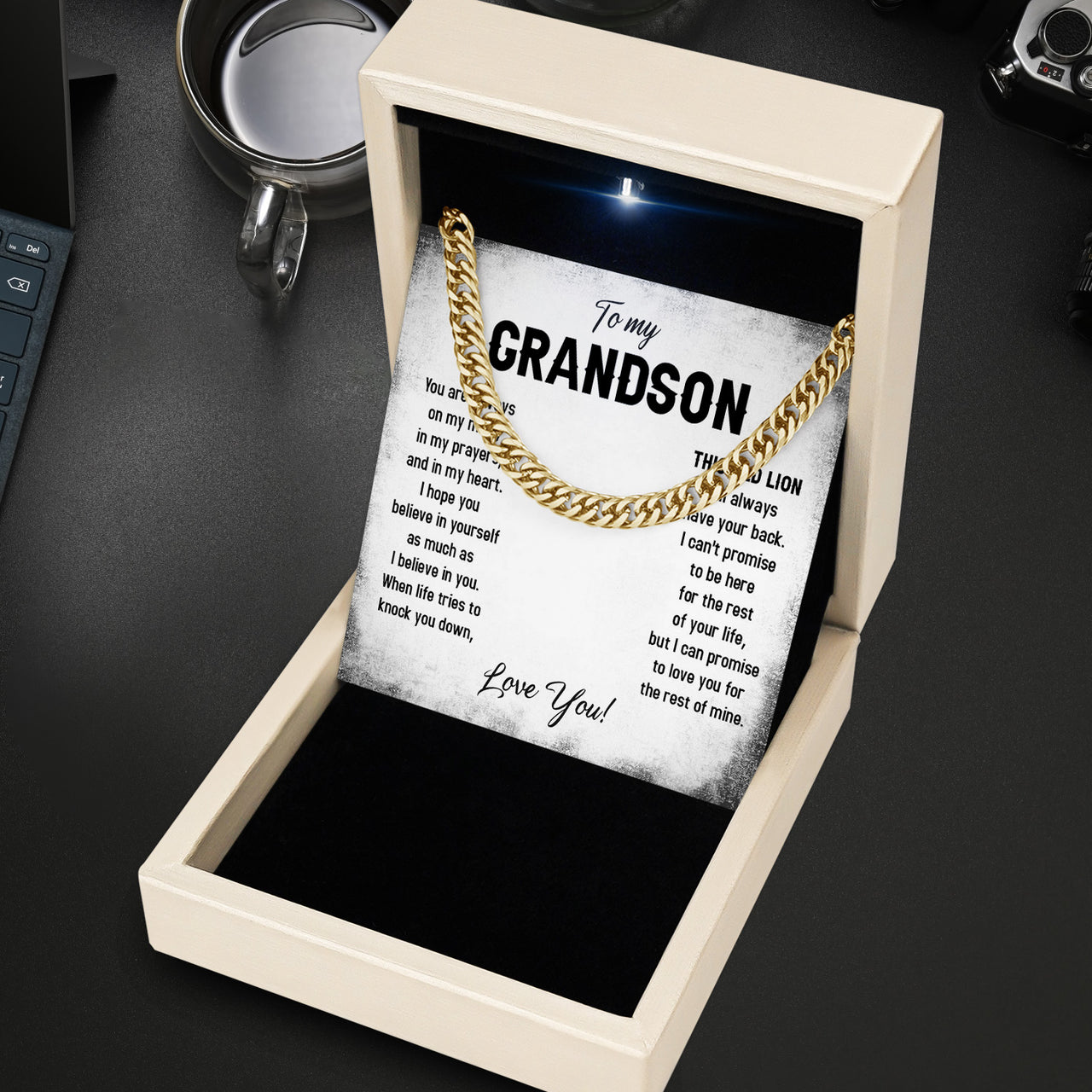 Cuban Necklace Gifts For Grandson With Personalized Message Card Necklace