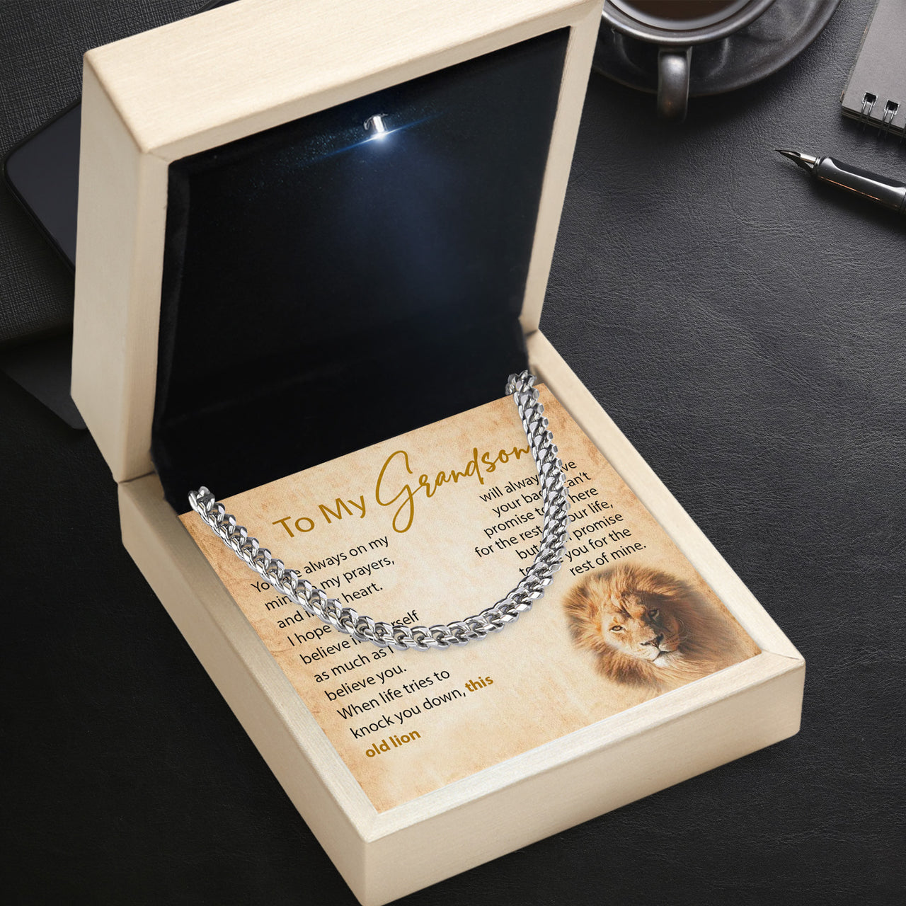 Cuban Necklace Gifts For Grandson With Personalized Message Card Necklace