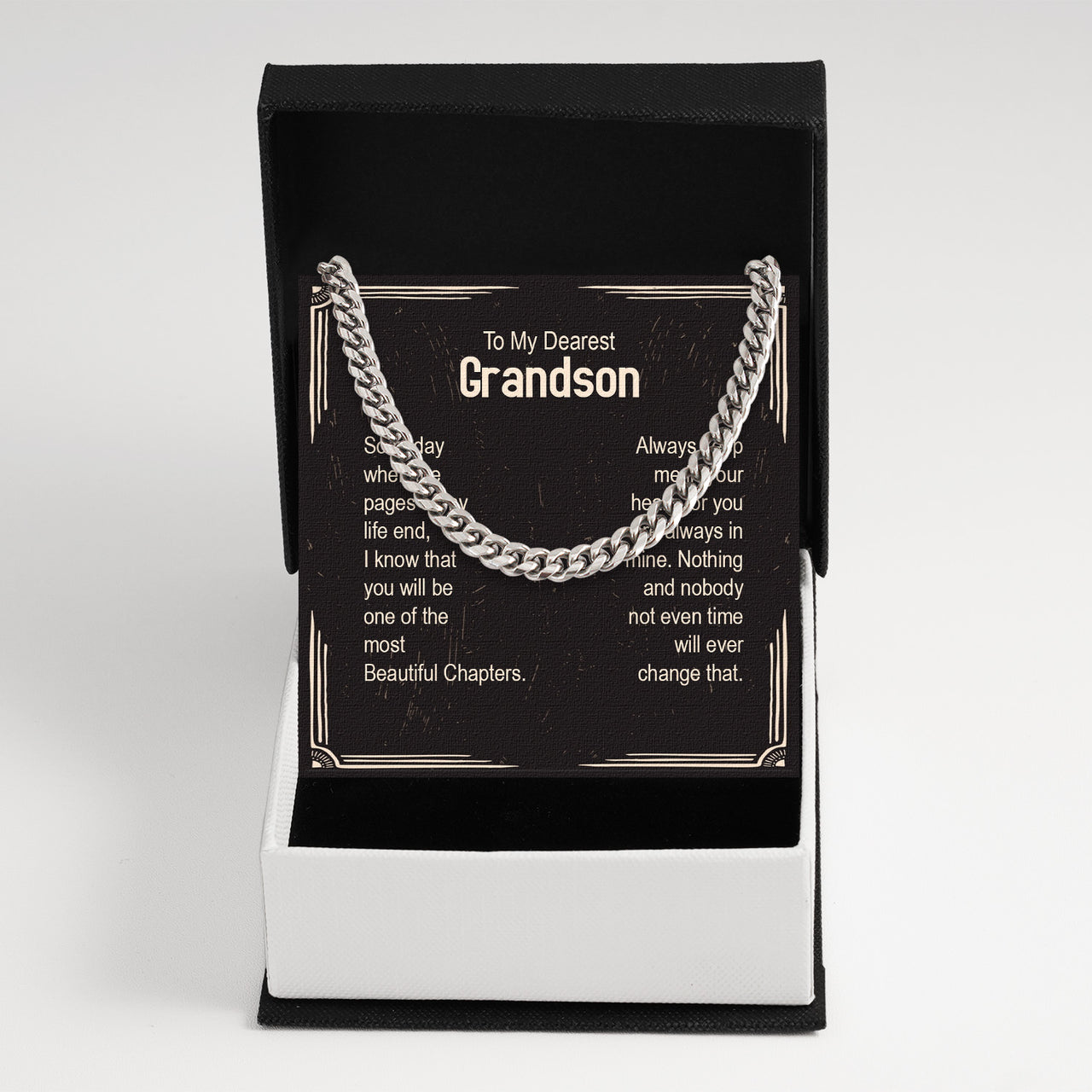 Cuban Necklace Gifts For Grandson With Personalized Message Card Necklace