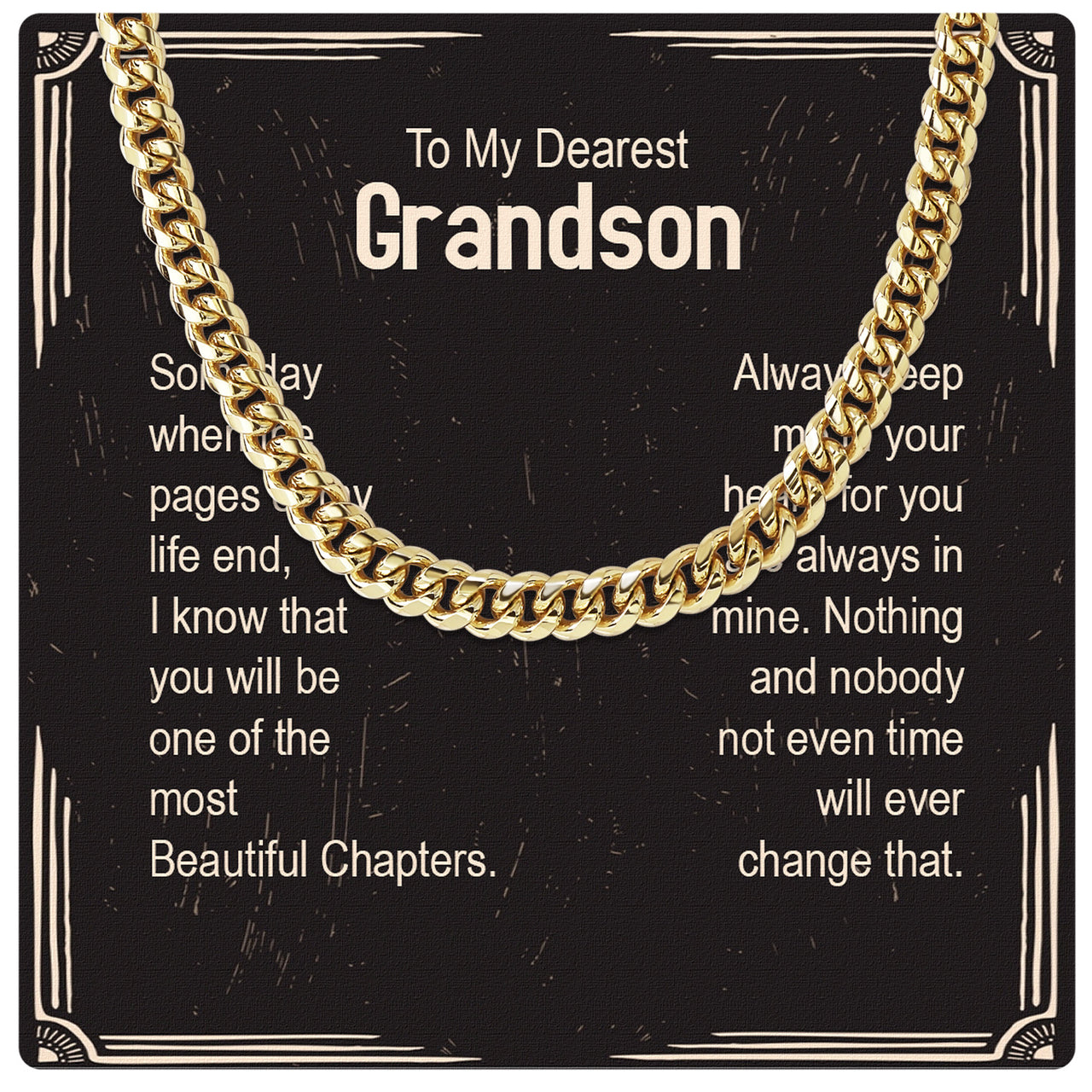 Cuban Necklace Gifts For Grandson With Personalized Message Card Necklace