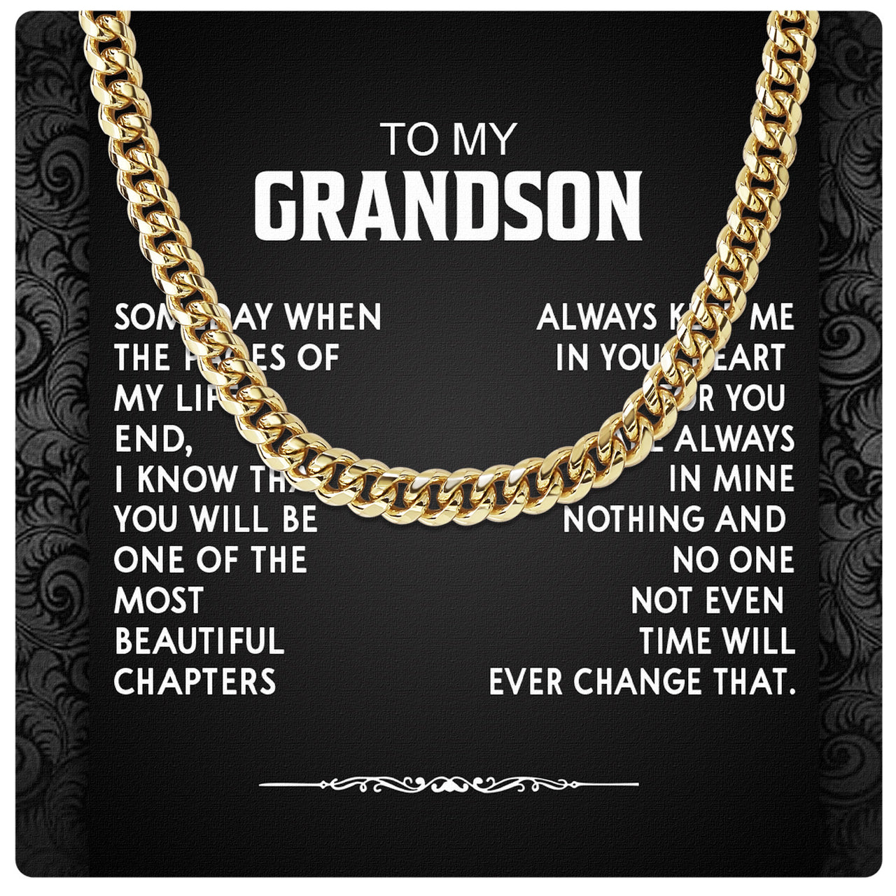 Cuban Necklace Gifts For Grandson With Personalized Message Card Necklace