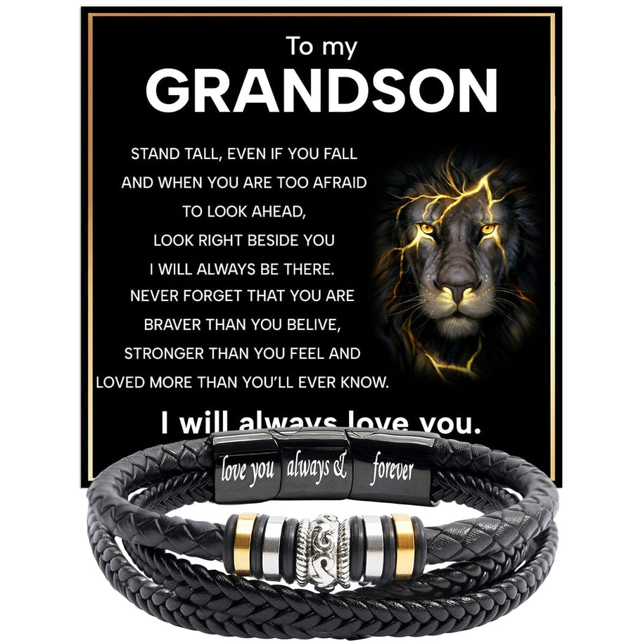To My Grandson Bracelet With Heartfelt Message - Unique Jewelry For Men - Always Be There