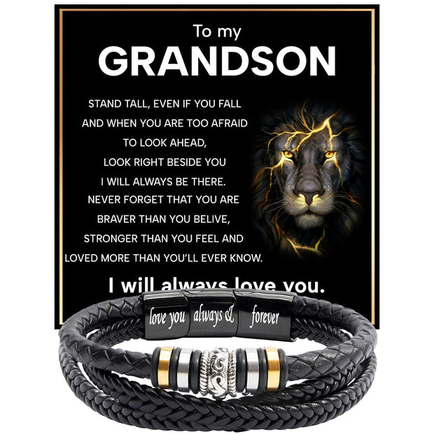 To My Grandson Bracelet With Heartfelt Message - Unique Jewelry For Men - Always Be There