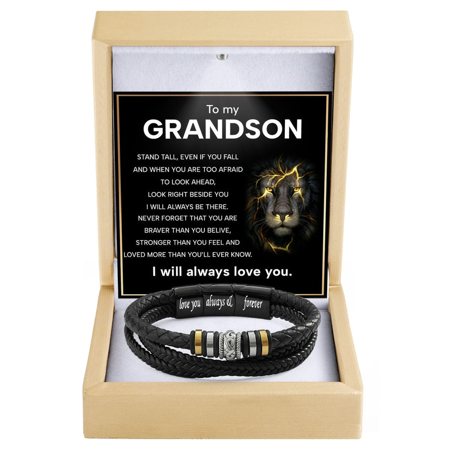To My Grandson Bracelet With Heartfelt Message - Unique Jewelry For Men - Always Be There
