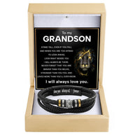 To My Grandson Bracelet With Heartfelt Message - Unique Jewelry For Men - Always Be There