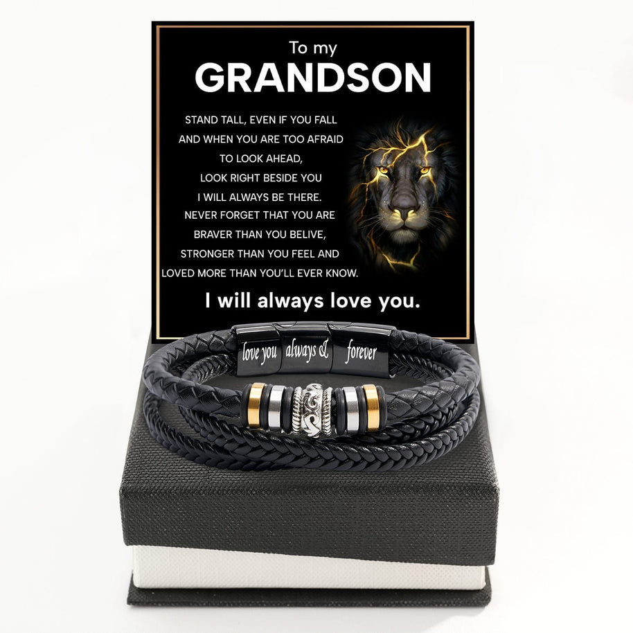 To My Grandson Bracelet With Heartfelt Message - Unique Jewelry For Men - Always Be There