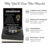 To My Grandson Bracelet With Heartfelt Message - Unique Jewelry For Men - Always Be There