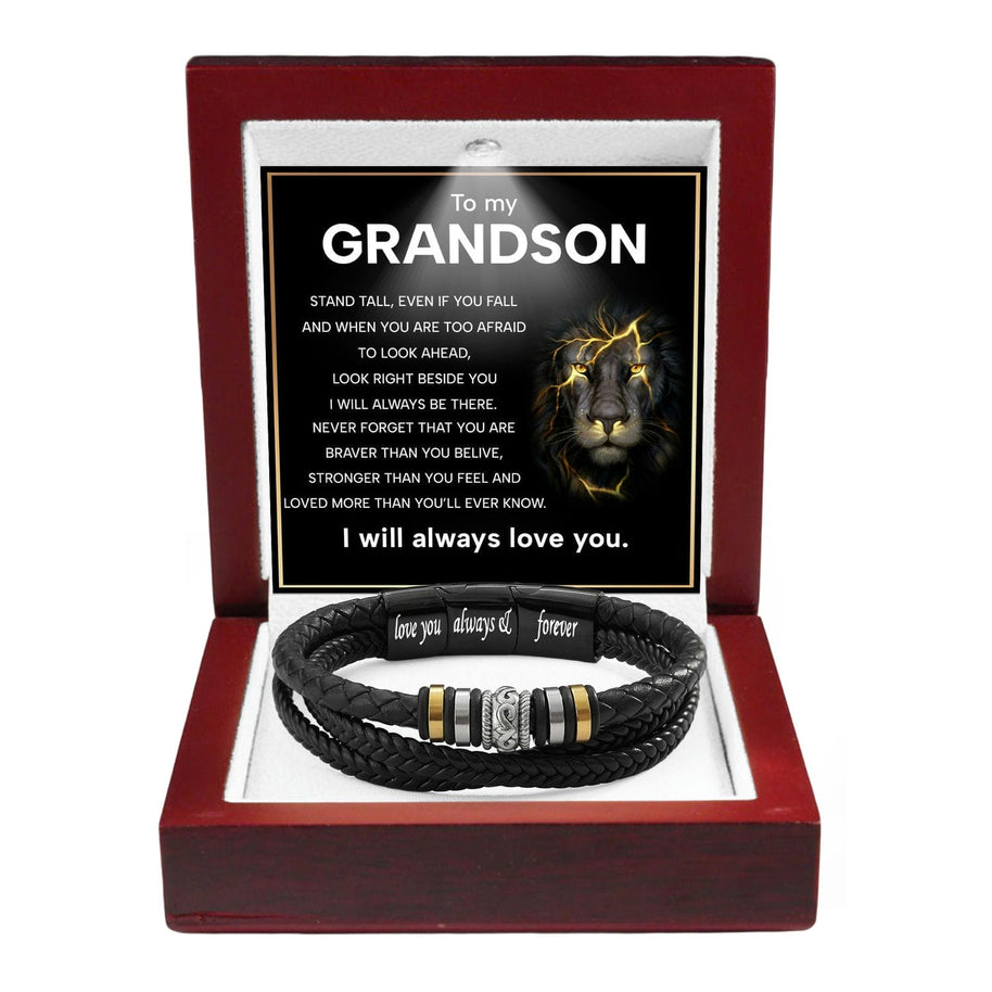 To My Grandson Bracelet With Heartfelt Message - Unique Jewelry For Men - Always Be There