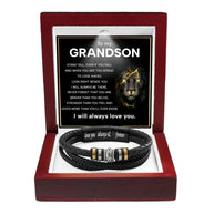 To My Grandson Bracelet With Heartfelt Message - Unique Jewelry For Men - Always Be There