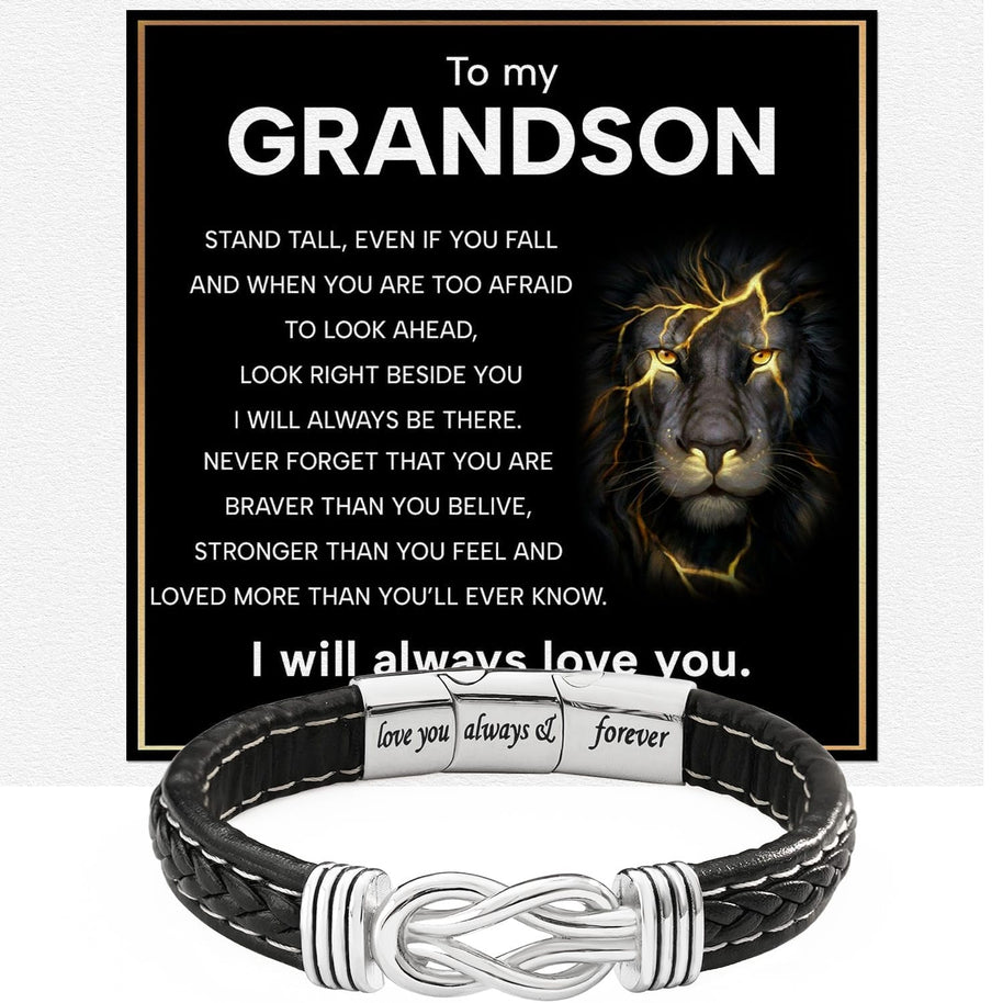 To My Grandson Linked Together Bracelet With Heartfelt Message - Unique Jewelry For Men - Always Be There
