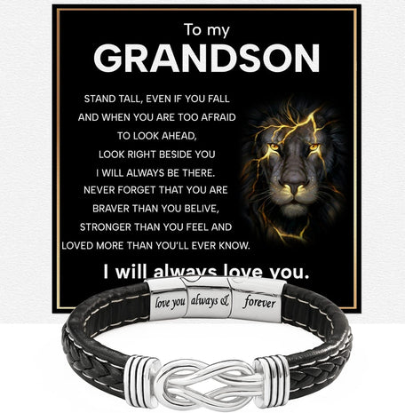 To My Grandson Linked Together Bracelet With Heartfelt Message - Unique Jewelry For Men - Always Be There