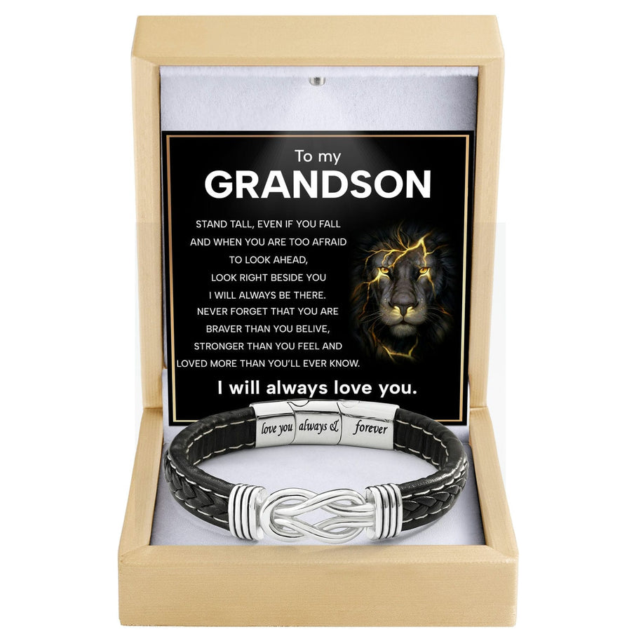 To My Grandson Linked Together Bracelet With Heartfelt Message - Unique Jewelry For Men - Always Be There