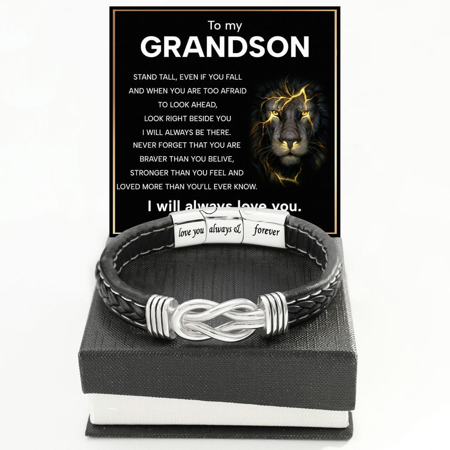 To My Grandson Linked Together Bracelet With Heartfelt Message - Unique Jewelry For Men - Always Be There
