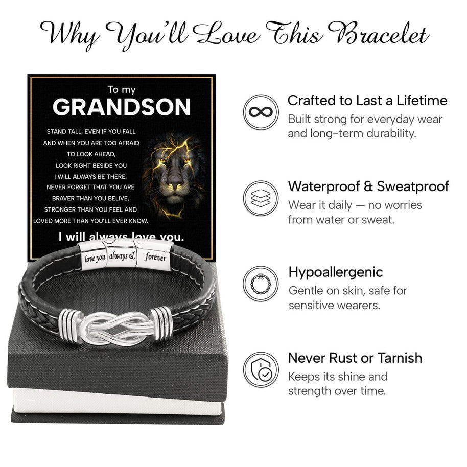 To My Grandson Linked Together Bracelet With Heartfelt Message - Unique Jewelry For Men - Always Be There