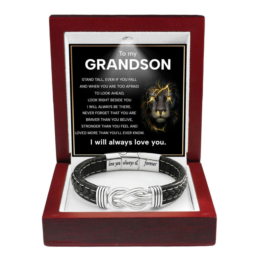 To My Grandson Linked Together Bracelet With Heartfelt Message - Unique Jewelry For Men - Always Be There