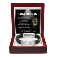 To My Grandson Linked Together Bracelet With Heartfelt Message - Unique Jewelry For Men - Always Be There