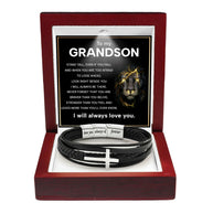 To My Grandson Cross Bracelet With Heartfelt Message - Unique Jewelry For Men - Always Be There