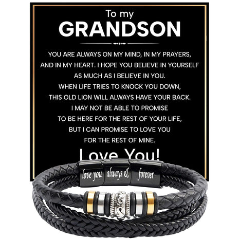 To My Grandson Bracelet With Heartfelt Message - Unique Jewelry For Men - Always On My Mind
