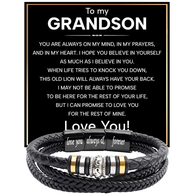 To My Grandson Bracelet With Heartfelt Message - Unique Jewelry For Men - Always On My Mind