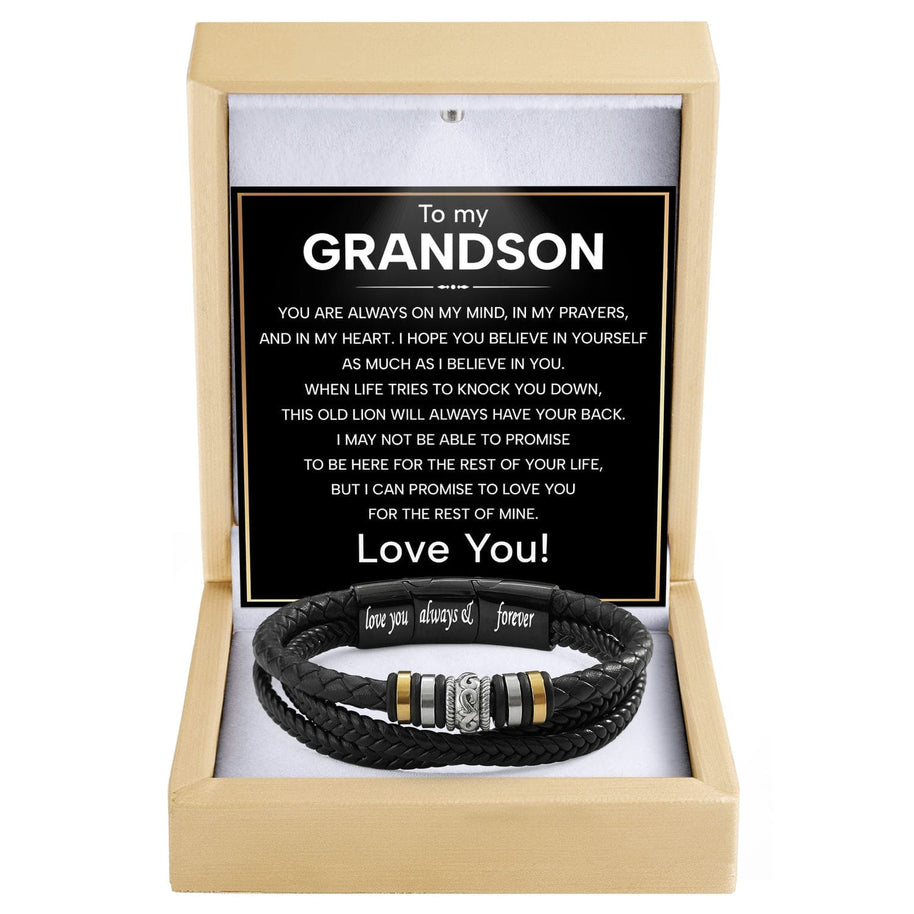 To My Grandson Bracelet With Heartfelt Message - Unique Jewelry For Men - Always On My Mind