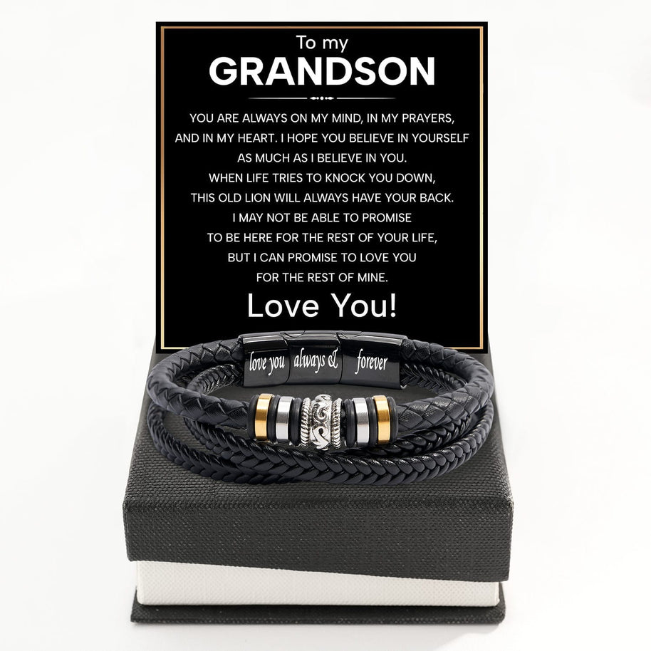To My Grandson Bracelet With Heartfelt Message - Unique Jewelry For Men - Always On My Mind