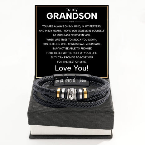 To My Grandson Bracelet With Heartfelt Message - Unique Jewelry For Men - Always On My Mind