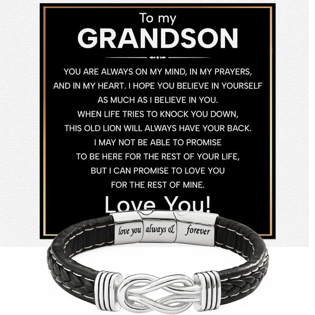 To My Grandson Linked Together Bracelet With Heartfelt Message - Unique Jewelry For Men - Always On My Mind