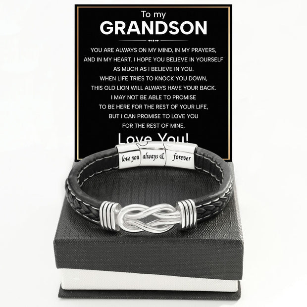 To My Grandson Linked Together Bracelet With Heartfelt Message - Unique Jewelry For Men - Always On My Mind