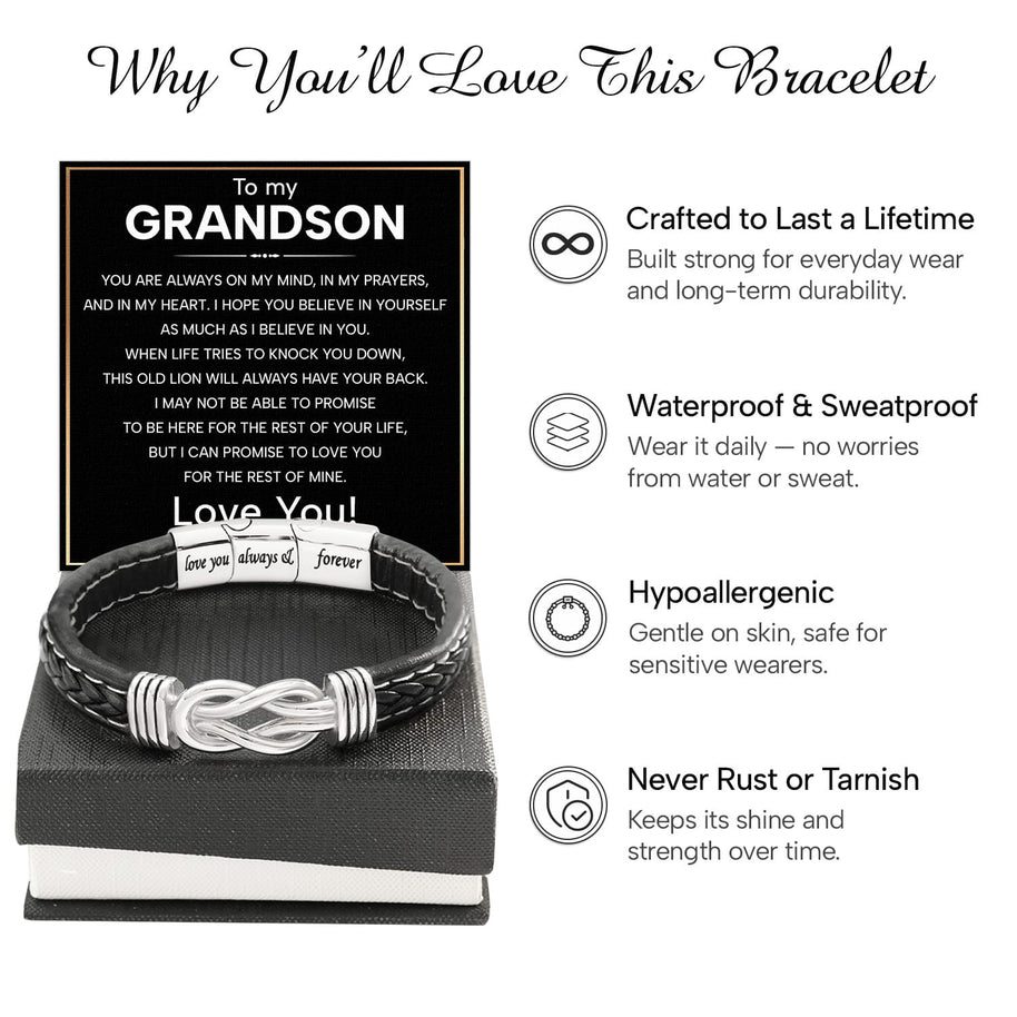 To My Grandson Linked Together Bracelet With Heartfelt Message - Unique Jewelry For Men - Always On My Mind