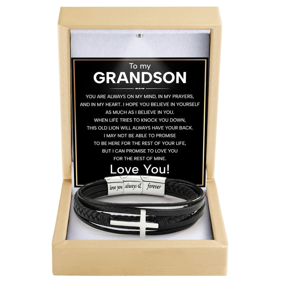To My Grandson Cross Bracelet With Heartfelt Message - Unique Jewelry For Men - Always On My Mind