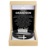 To My Grandson Cross Bracelet With Heartfelt Message - Unique Jewelry For Men - Always On My Mind