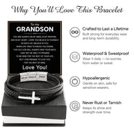 To My Grandson Cross Bracelet With Heartfelt Message - Unique Jewelry For Men - Always On My Mind