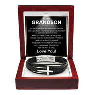 To My Grandson Cross Bracelet With Heartfelt Message - Unique Jewelry For Men - Always On My Mind
