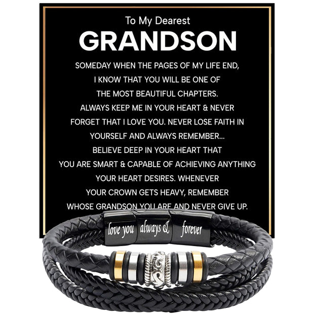 To My Grandson Bracelet With Heartfelt Message - Unique Jewelry For Men - Beautiful Chapters