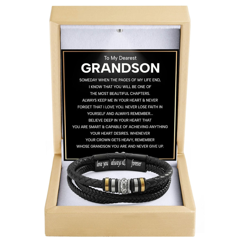 To My Grandson Bracelet With Heartfelt Message - Unique Jewelry For Men - Beautiful Chapters