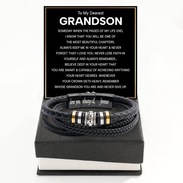 To My Grandson Bracelet With Heartfelt Message - Unique Jewelry For Men - Beautiful Chapters