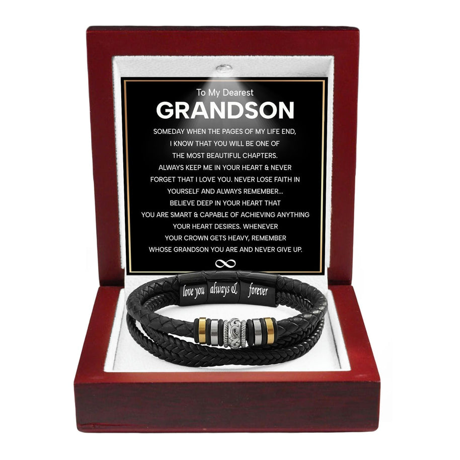 To My Grandson Bracelet With Heartfelt Message - Unique Jewelry For Men - Beautiful Chapters