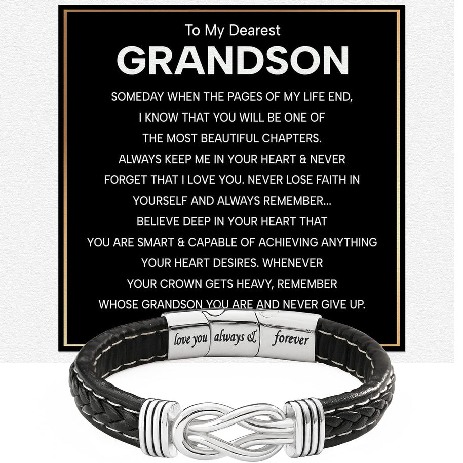 To My Grandson Linked Together Bracelet With Heartfelt Message - Unique Jewelry For Men - Beautiful Chapters