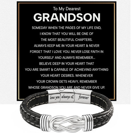 To My Grandson Linked Together Bracelet With Heartfelt Message - Unique Jewelry For Men - Beautiful Chapters