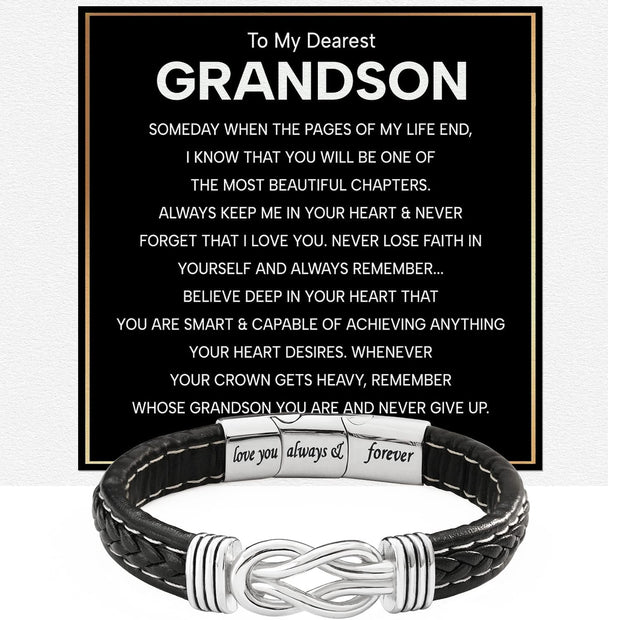 To My Grandson Linked Together Bracelet With Heartfelt Message - Unique Jewelry For Men - Beautiful Chapters