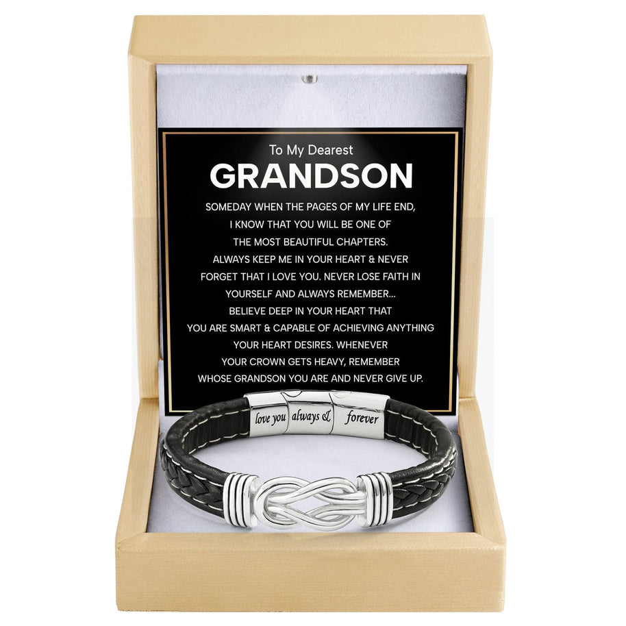 To My Grandson Linked Together Bracelet With Heartfelt Message - Unique Jewelry For Men - Beautiful Chapters