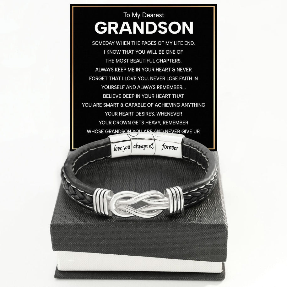 To My Grandson Linked Together Bracelet With Heartfelt Message - Unique Jewelry For Men - Beautiful Chapters
