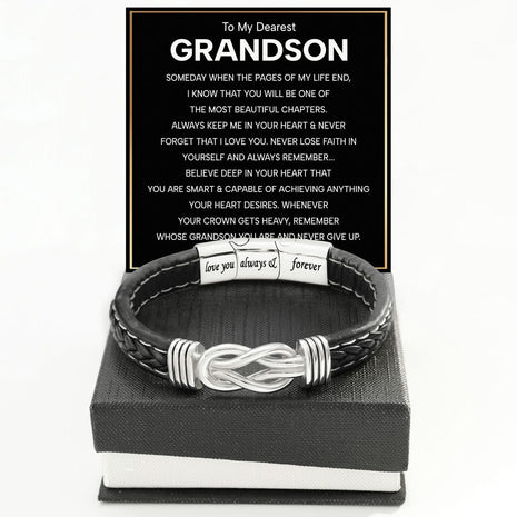 To My Grandson Linked Together Bracelet With Heartfelt Message - Unique Jewelry For Men - Beautiful Chapters