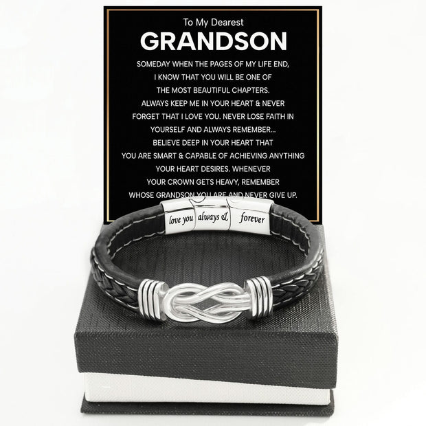 To My Grandson Linked Together Bracelet With Heartfelt Message - Unique Jewelry For Men - Beautiful Chapters
