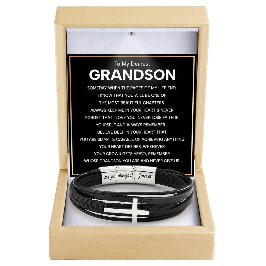 To My Grandson Cross Bracelet With Heartfelt Message - Unique Jewelry For Men - Beautiful Chapters