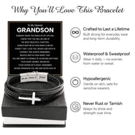 To My Grandson Cross Bracelet With Heartfelt Message - Unique Jewelry For Men - Beautiful Chapters