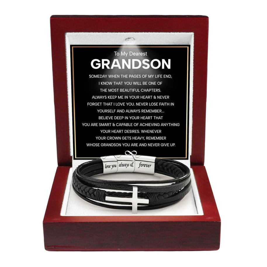 To My Grandson Cross Bracelet With Heartfelt Message - Unique Jewelry For Men - Beautiful Chapters